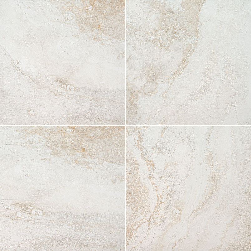 Livingstyle Matte Natural-Stone-Look Porcelain Tile — installed room view — color Travertino
