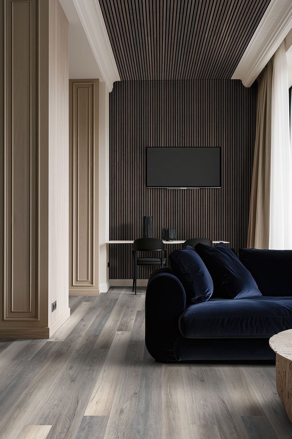 Smithcliffs Waterproof Hybrid Rigid-Core Flooring — installed room view — color Malton