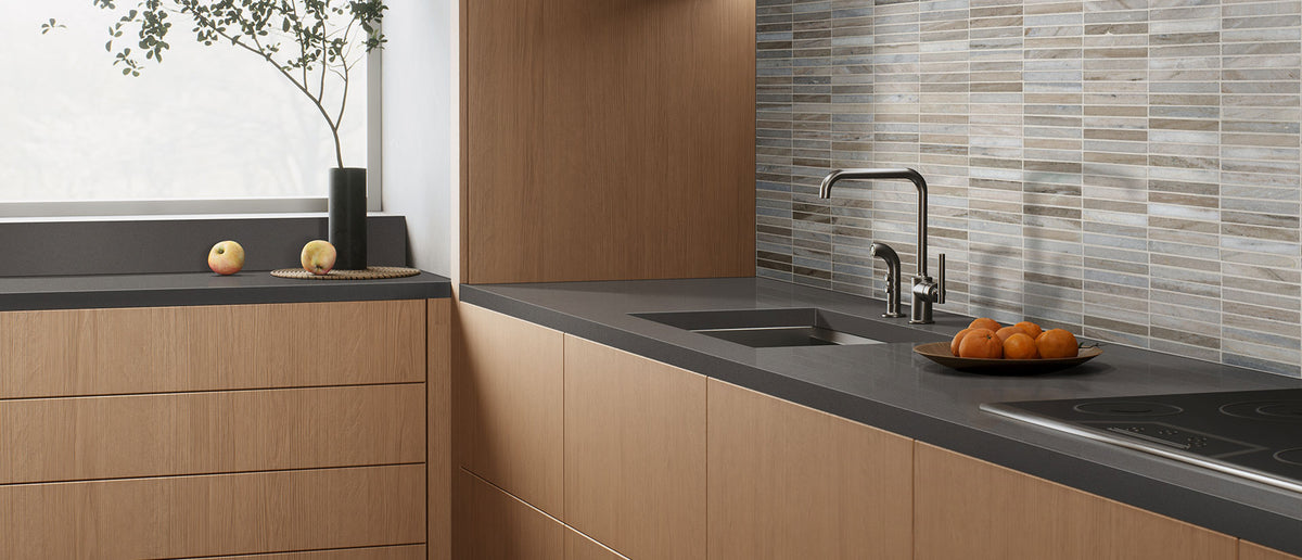 Manhattan Gray quartz — room scene