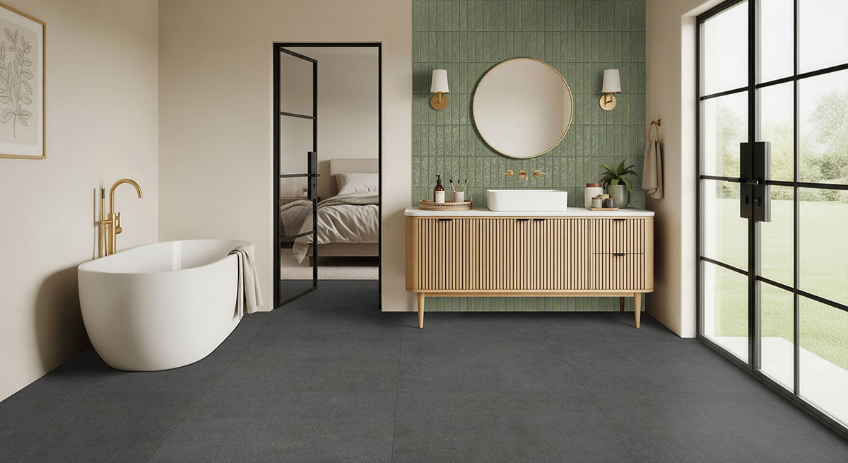 Mattonella 2.5x10 Matte Glazed Wall Tile — installed room view — color Giada