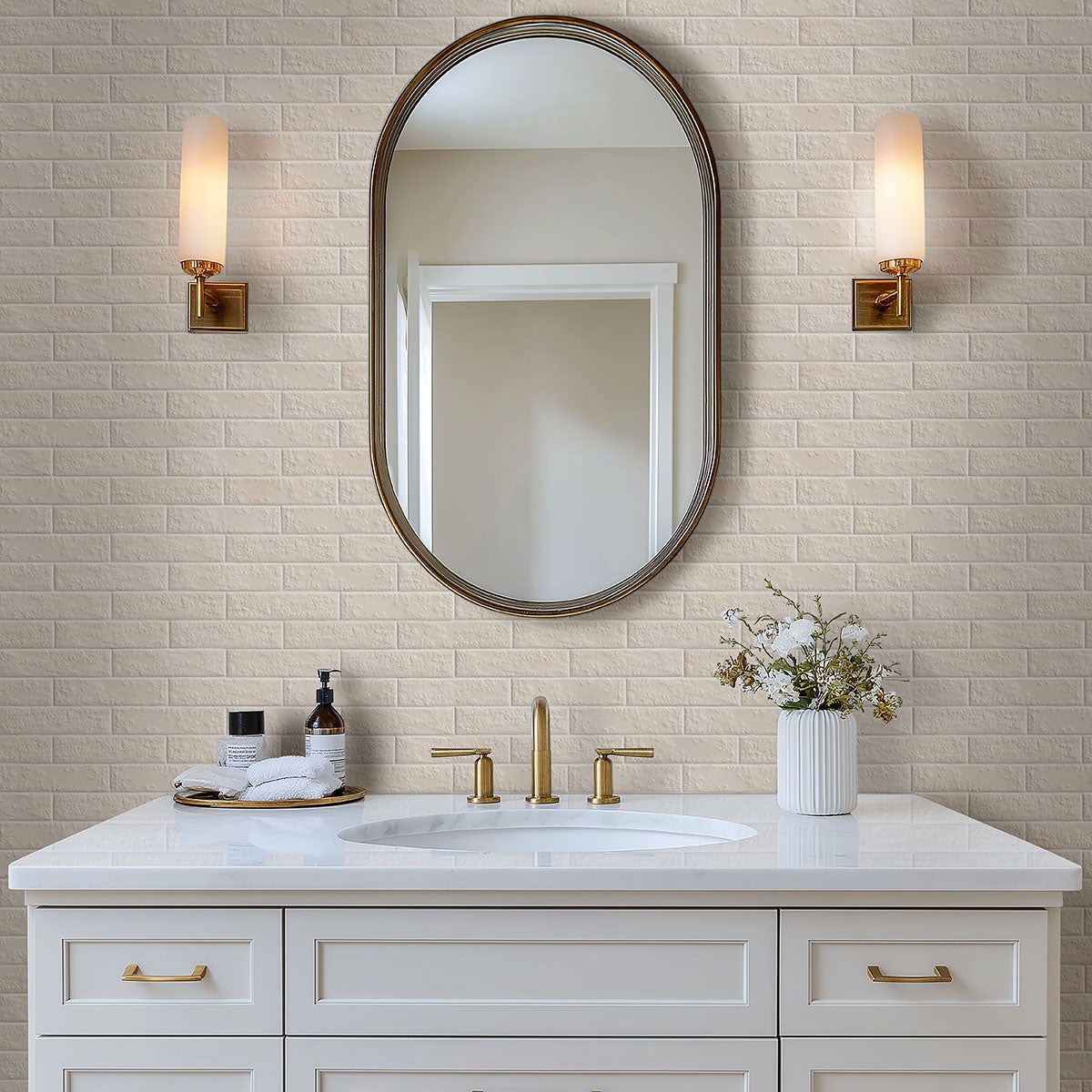 Mattonella 2.5x10 Matte Glazed Wall Tile — installed room view — color Neve