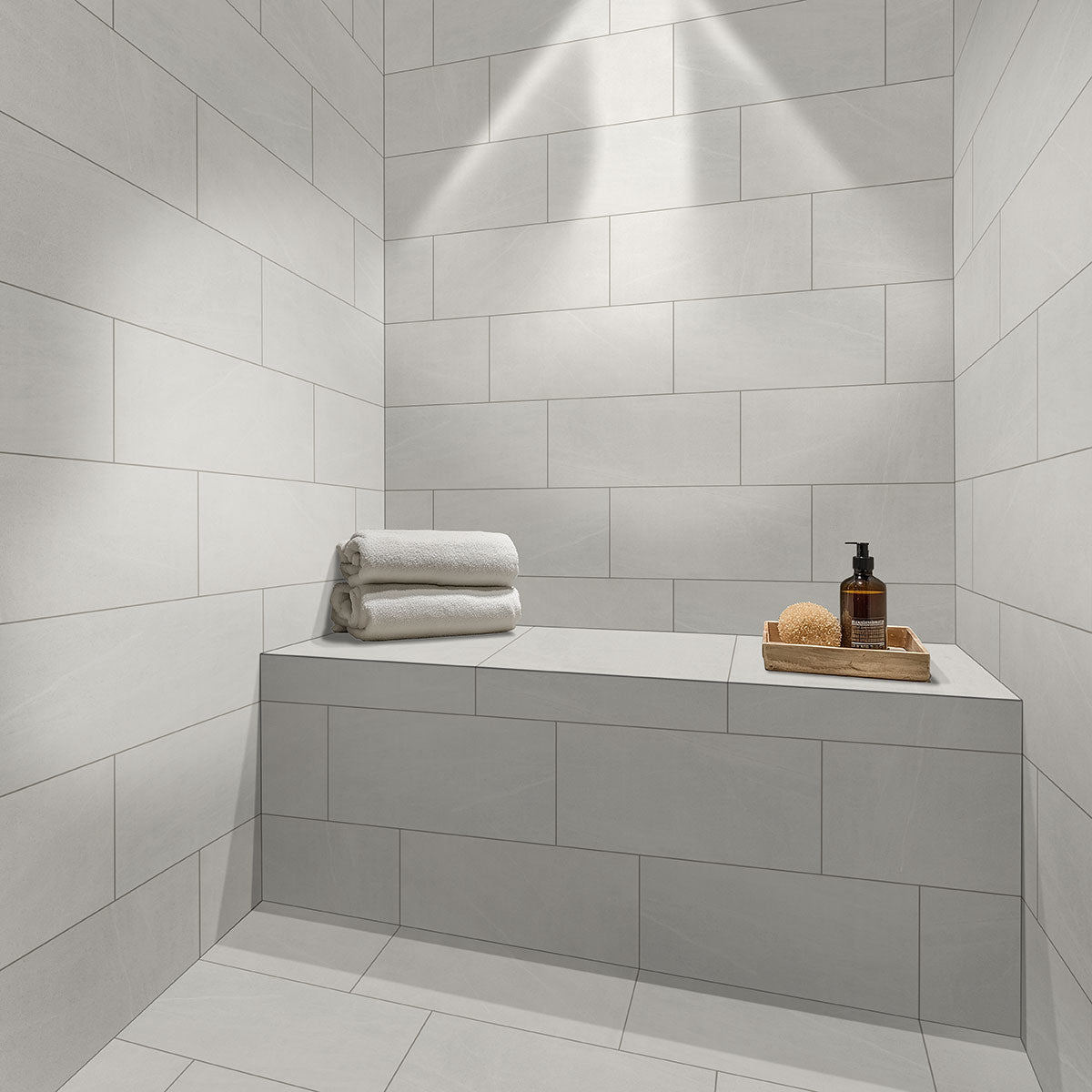 Traktion Maven ZeroSlip Matte Porcelain Tile — installed room view — color Talc