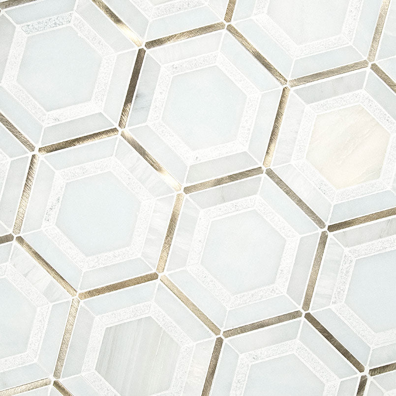 Medici Gold and Silver Pattern Stone-Metal Mosaic — isometric scale view — color Gold Pattern