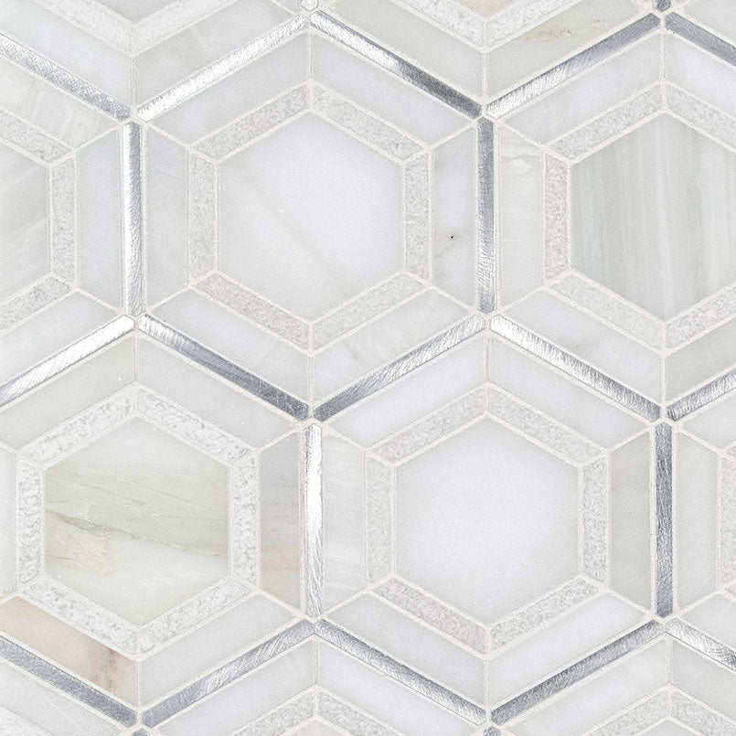 Medici Gold and Silver Pattern Stone-Metal Mosaic — clean product view — color Silver Pattern
