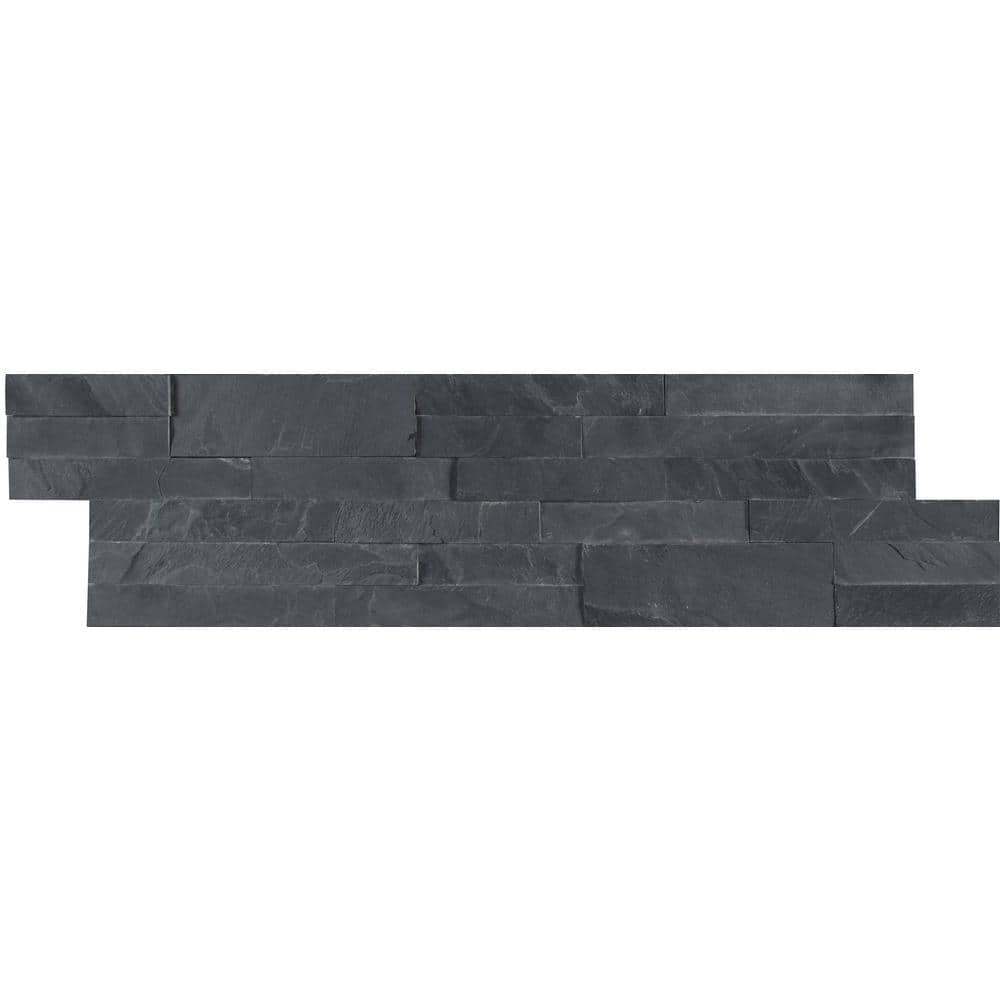 Midnight Ash 6x22 Natural Peel-and-Stick Slate Stacked-Stone Panel — clean product view