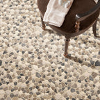 Rio Lago Natural-Stone Pebble Mosaic — installed room view — color Mix Marble