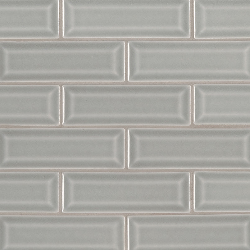 Highland Park 2x6 Glossy Beveled Ceramic Wall Tile — clean product view — color Morning Fog