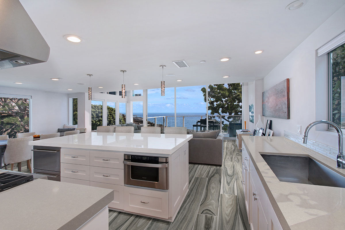 Dellano 8x48 Polished Wood-Look Porcelain Tile — installed room view — color Moss Gray