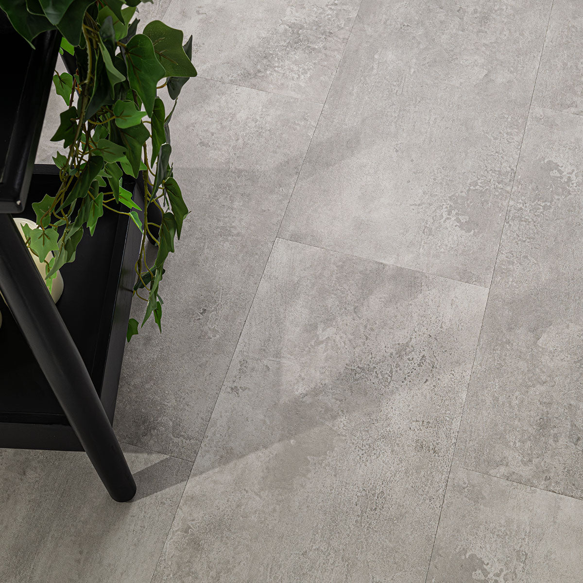 Glenridge 12x24 2mm 12mil Glue-Down Luxury Vinyl Tile — installed room view — color Mountains Gray