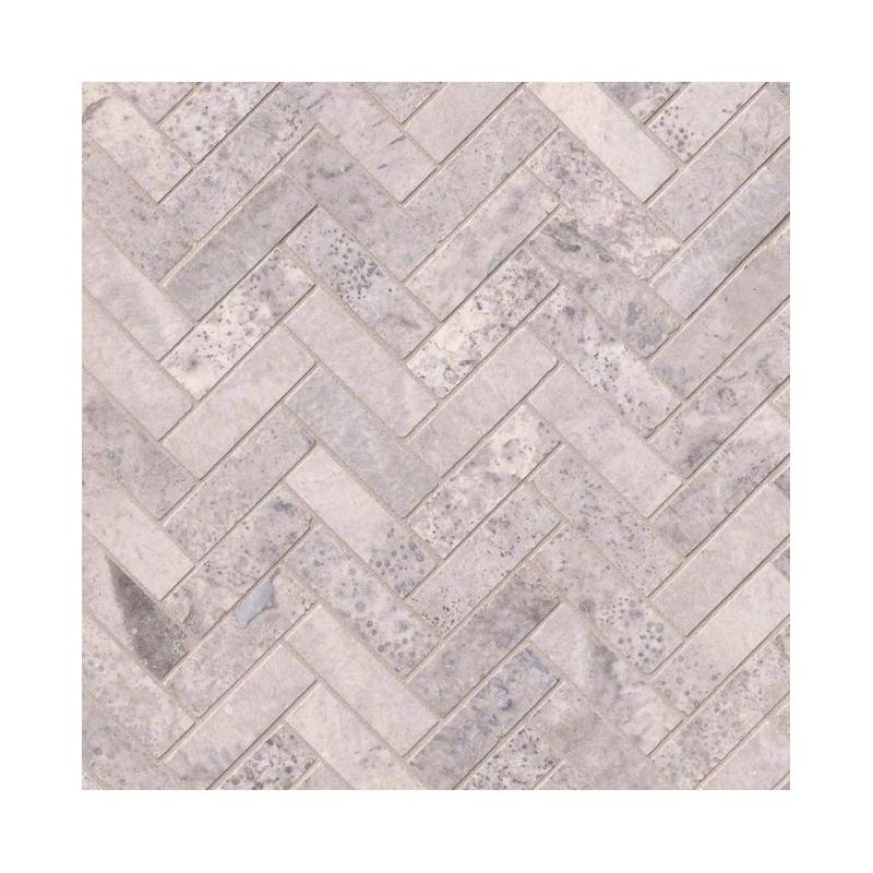 Silver Travertine Herringbone Honed Mosaic product view