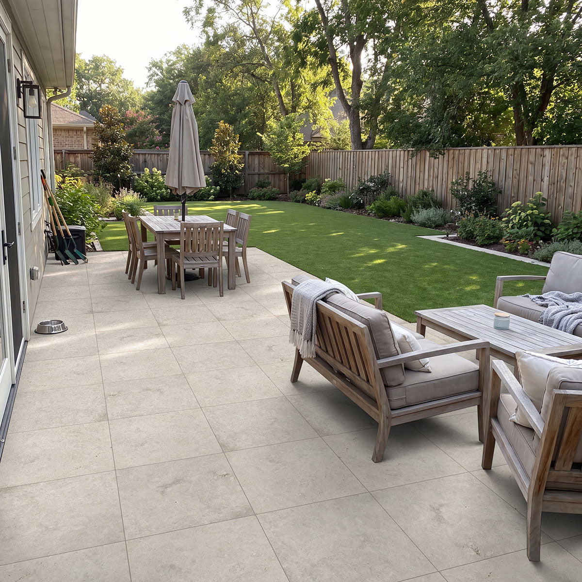 Tundra Gray Natural Stone Paver - installed example (representative)