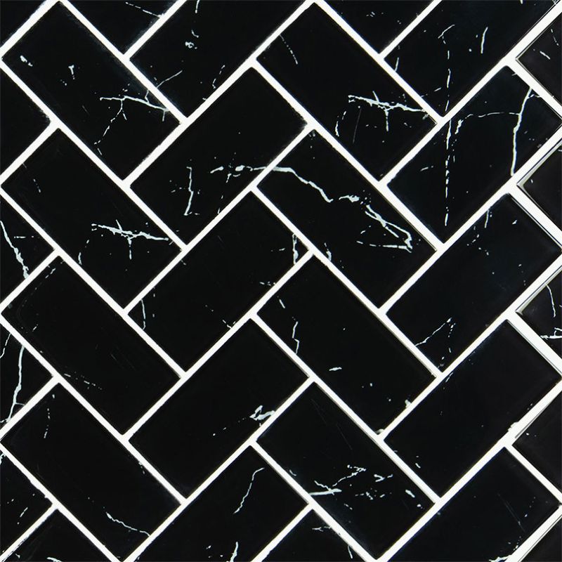 Nero Marquina Glass 2x4 Herringbone Mosaic product view