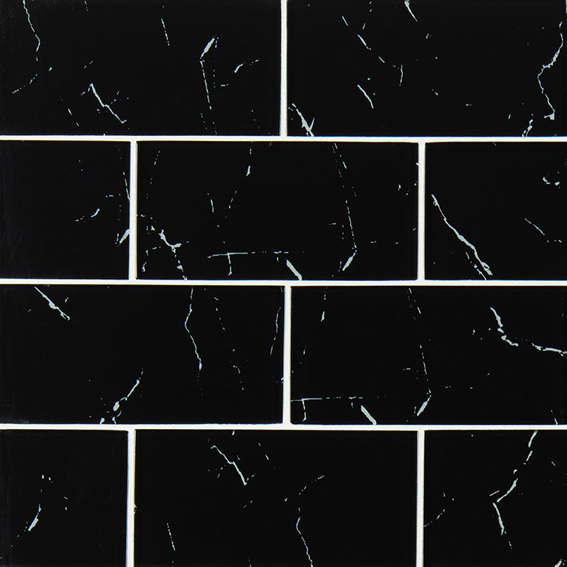 Nero Marquina 3x6x8mm Glass Tile — clean product view
