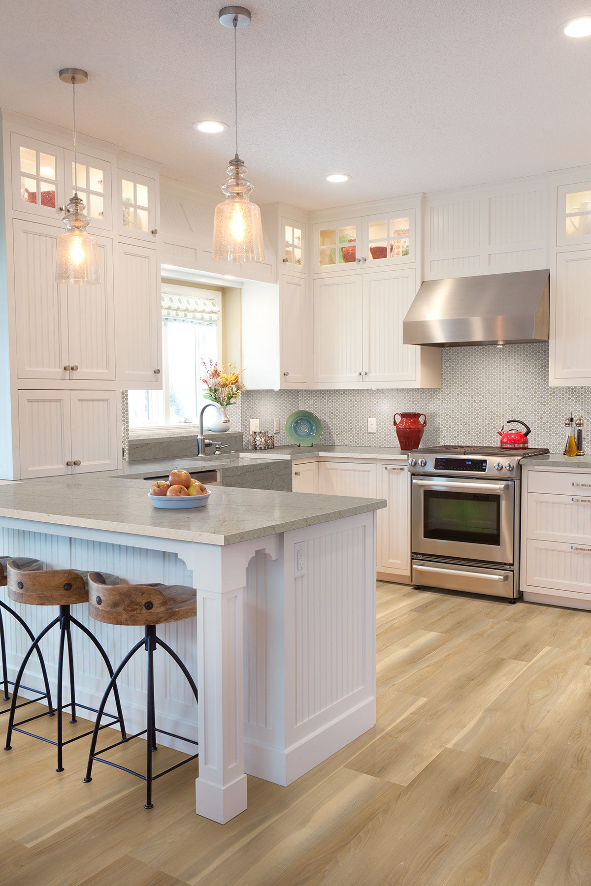 Nove 9x48 2mm 6MIL Glue-Down Luxury Vinyl Plank — installed room view — color Bayhill Blonde