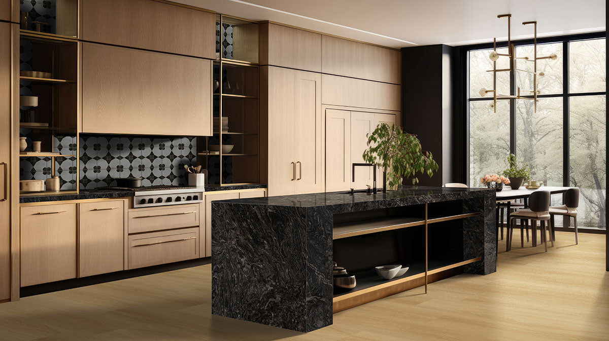 Nove 9x48 2mm 6MIL Glue-Down Luxury Vinyl Plank — installed room view — color Bayside Buff