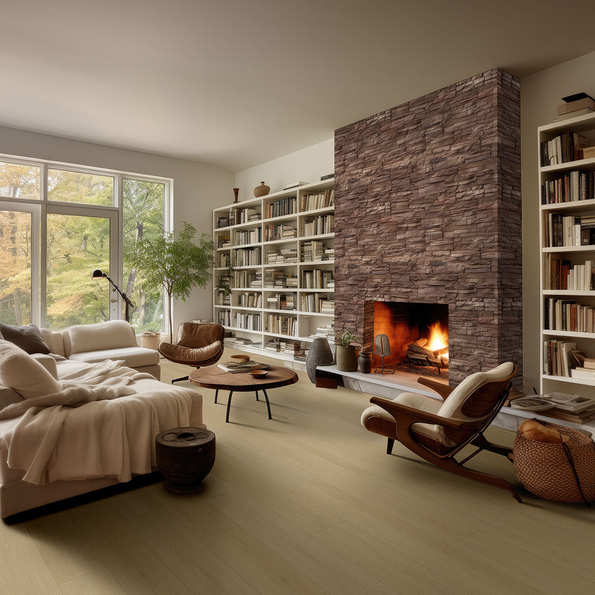 Terrado Manufactured-Stone Corners — installed room view — color Peninsula Earth Mfd Stacked Stones