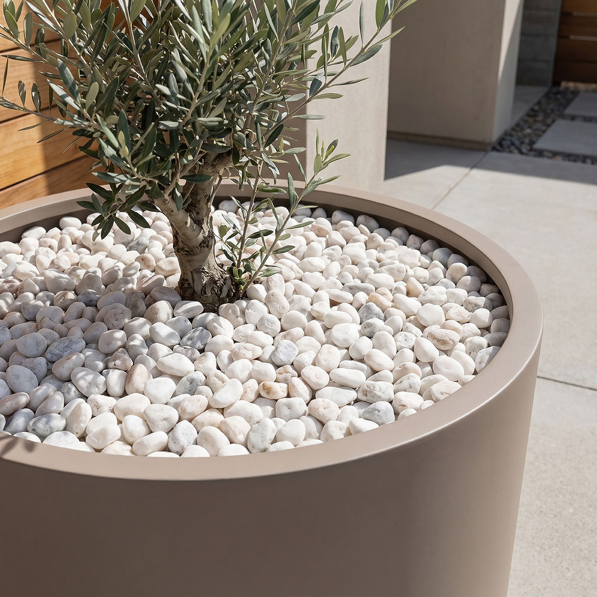 Himalaya White Landscape Pebbles - installed example (representative)