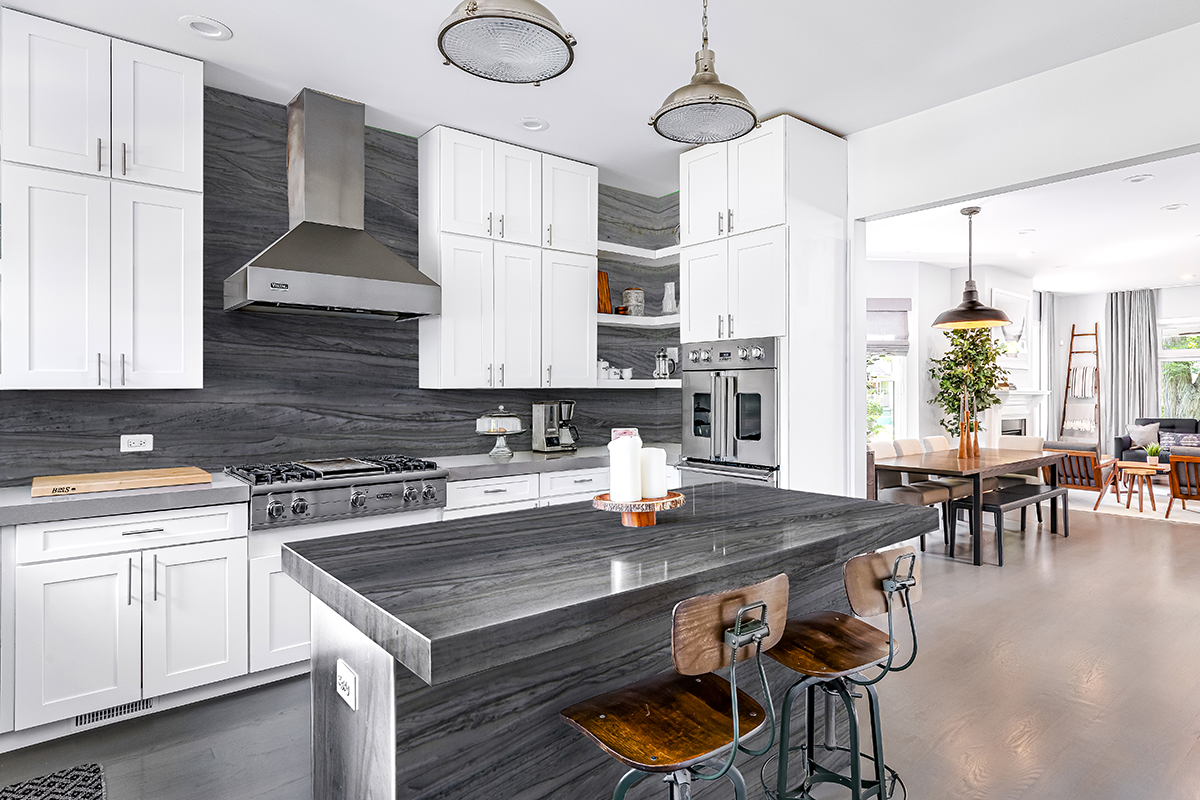 Platinum Gray Quartzite Slab — room scene