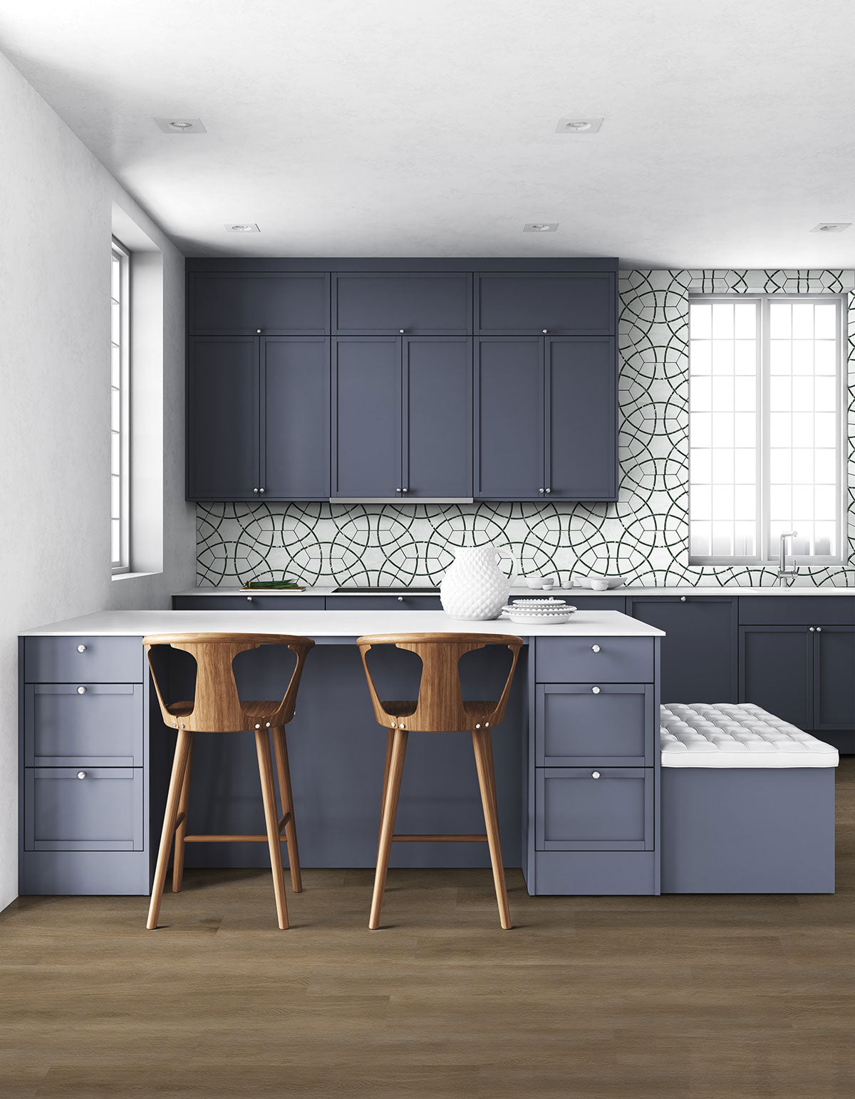 GeoGlam 11x13 Matte Hexagon Porcelain Tile — installed room view — color Midnight