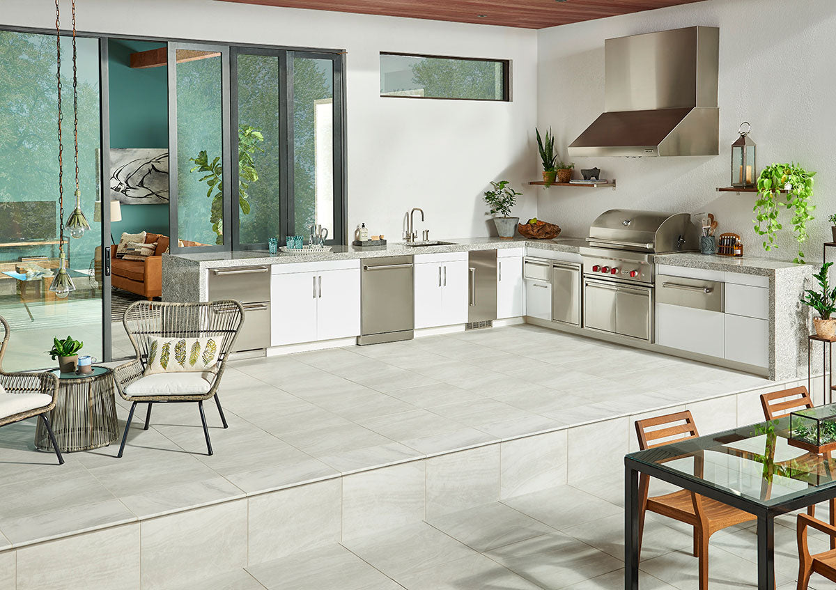 Praia Grey Porcelain Pool Coping - installed example (representative)