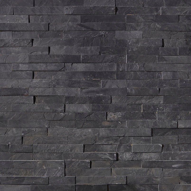 Rockmount Natural-Stone Stacked Stone Corner — close-up texture view — color Premium Black E Ledger