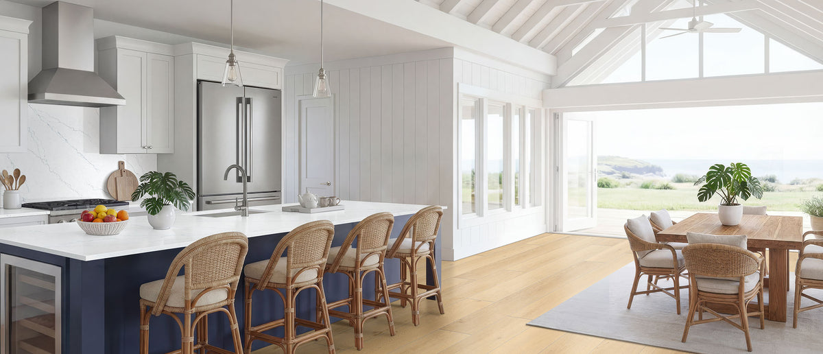 Calacatta Miraggio Cielo quartz — room scene