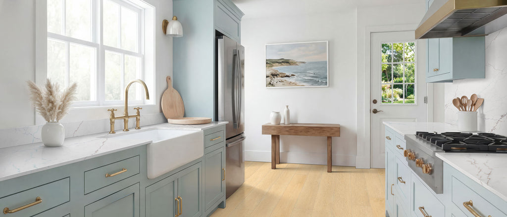 Calacatta Miraggio Seaglass quartz — room scene