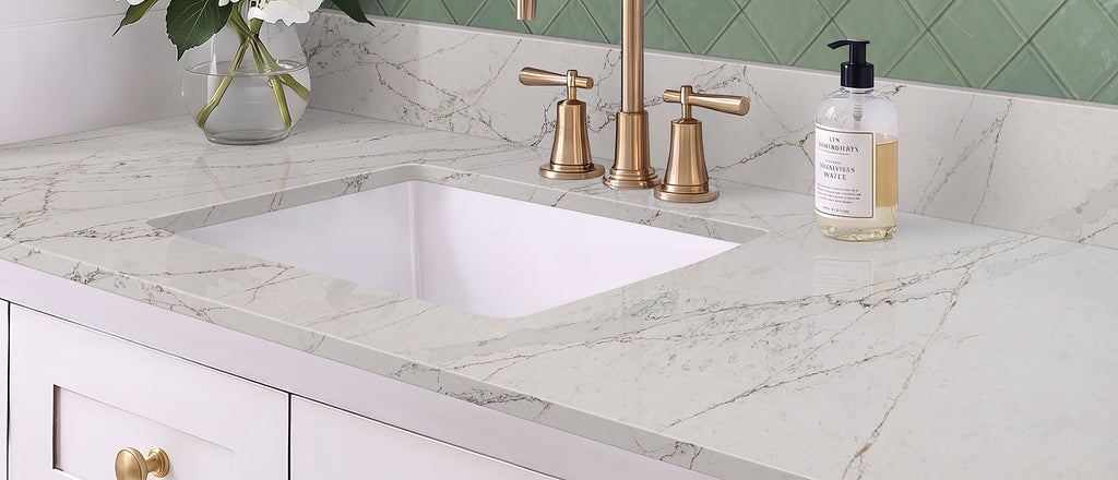 Calacatta Viraldi countertop room inspiration; installation shown is illustrative
