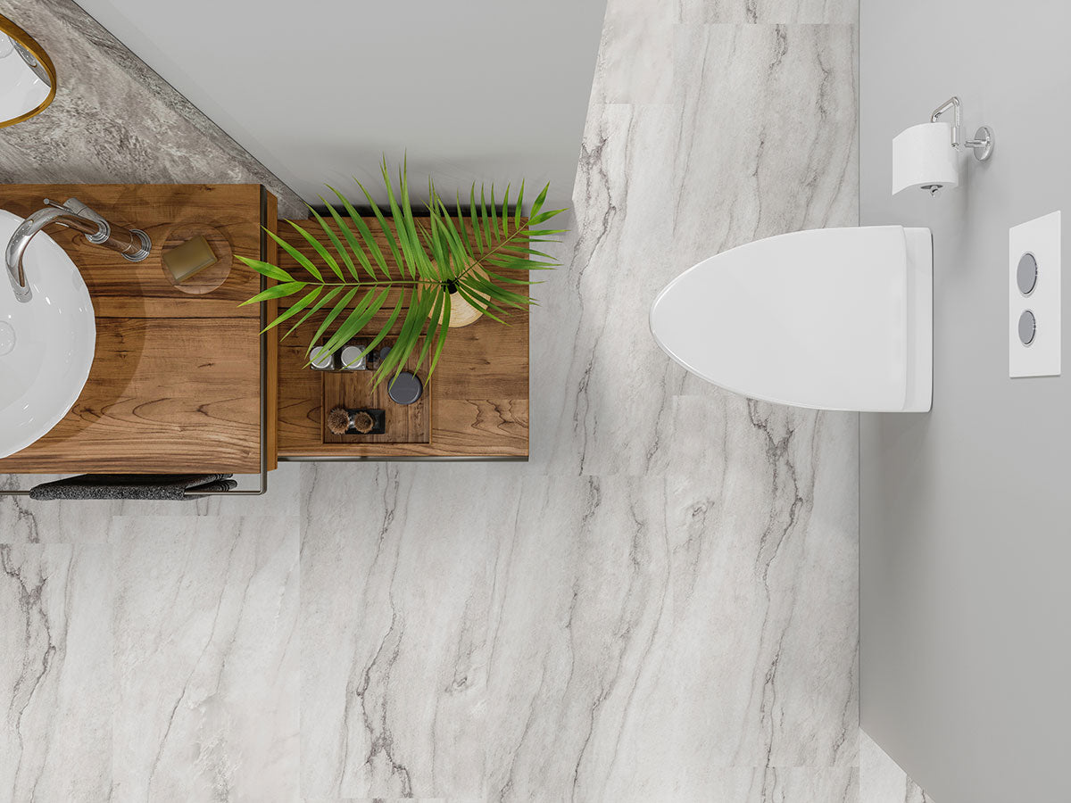 XL Trecento 18x36 Stone-Look Rigid-Core Luxury Vinyl Tile — installed room view — color Quarzo Taj