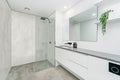 Quebec Onyx AquaLume 31.5x71 Polished Porcelain Panel Set — installed room view — color Onyx