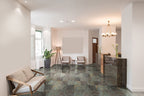 Rain Forest 12x12 Polished Marble Tile — installed room view — color Green, cream, dark brown, rust and dark red