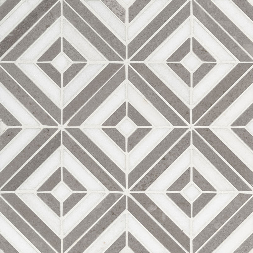 Rhombix Dove and Nero Polished Marble Mosaic — clean product view — color Dove