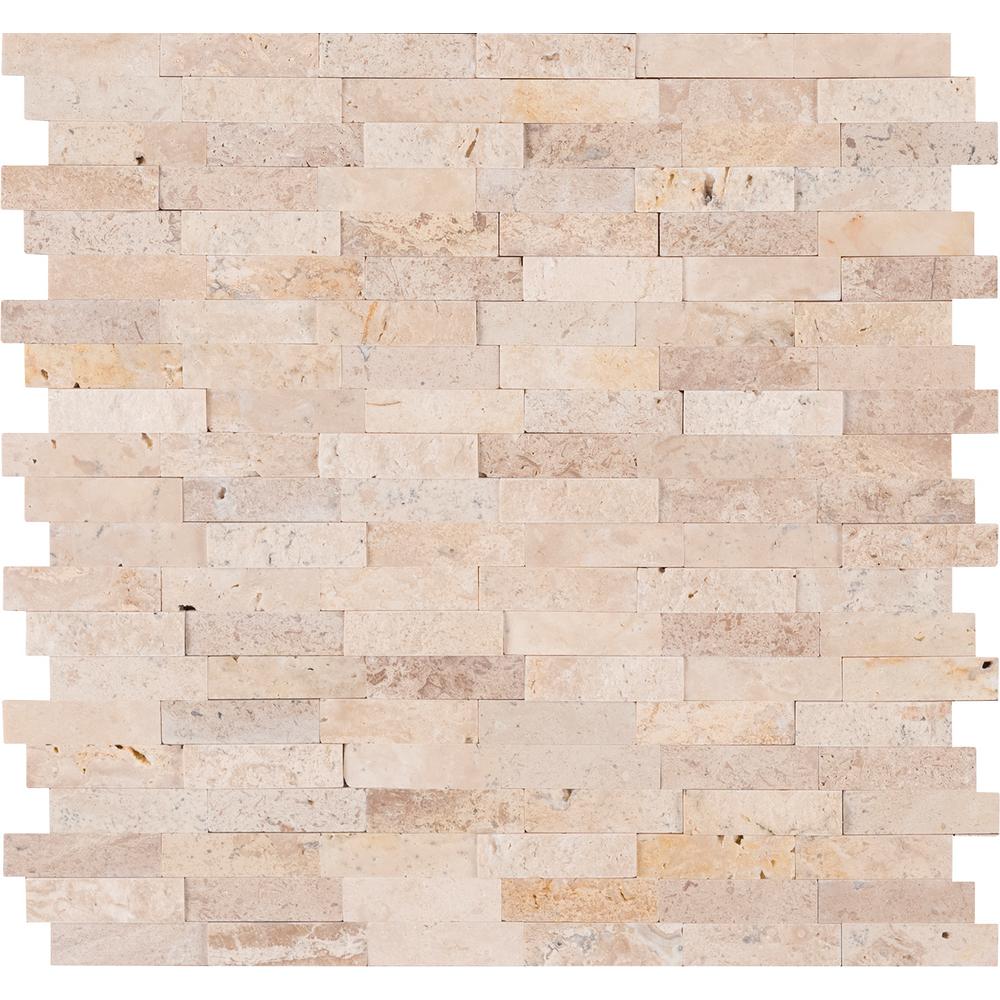 Roman Beige 6mm Splitface Peel-and-Stick Travertine Mosaic — clean product view