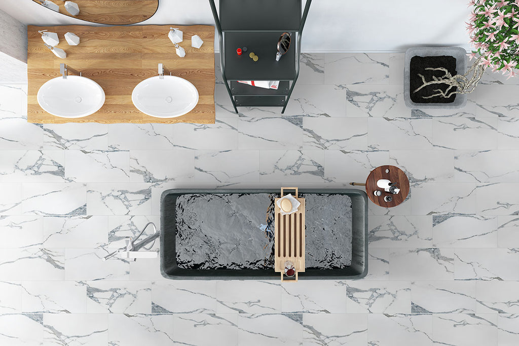Savoy 2x2 Matte Porcelain Mosaic — installed room view — color Azula