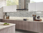 Savoy Interlocking 8mm Glass Mosaic — installed room view — color Warm brown, fawn and cream