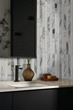 Scollopini Lilac 13mm Honed Fluted Marble Mosaic — installed room view — color Lilac Pattern