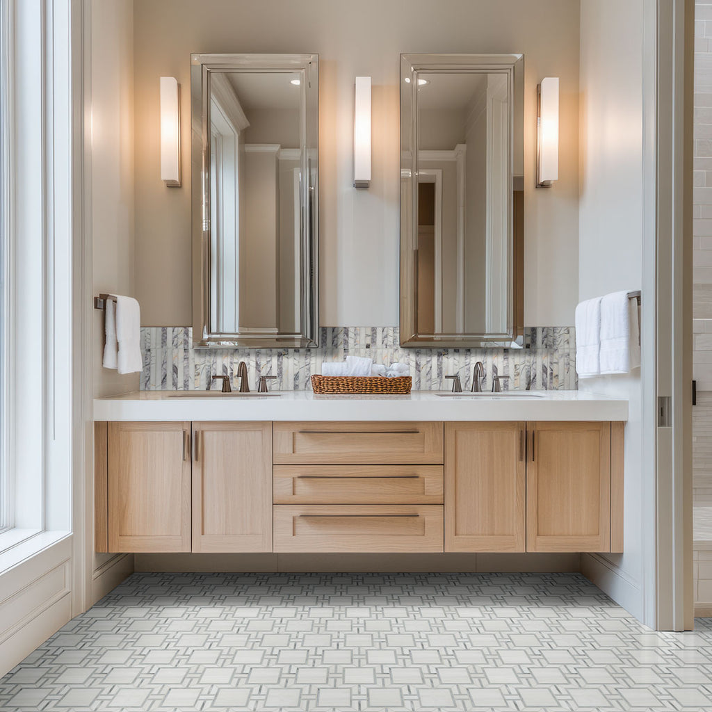 Scollopini Lilac 13mm Honed Fluted Marble Mosaic installed room scene