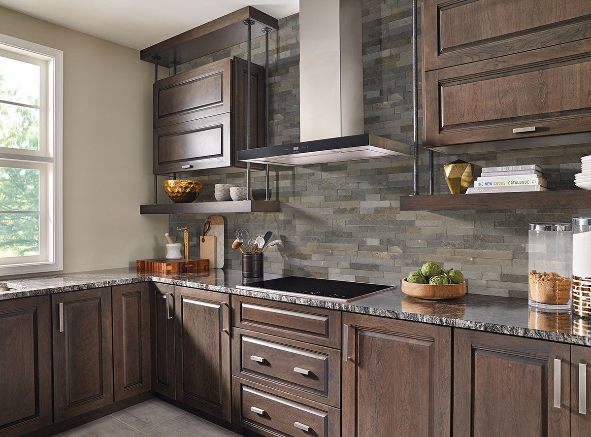 Rockmount Natural-Stone Stacked Stone Corner — installed room view — color Sedona Grey Ledger