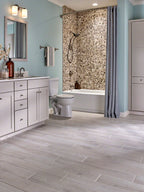 Palmetto 6x36 Matte Wood-Look Porcelain Tile — installed room view — color Fog