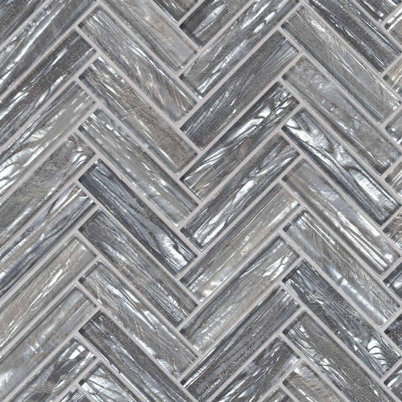 Shimmering Silver 8mm Glass Herringbone Mosaic — clean product view