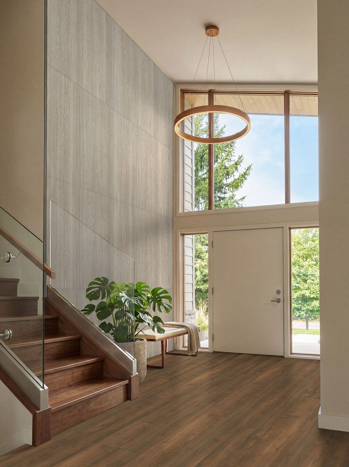 Shorecliffs 9x87 12mm Waterproof Hybrid Rigid-Core Flooring — installed room view — color Roghan