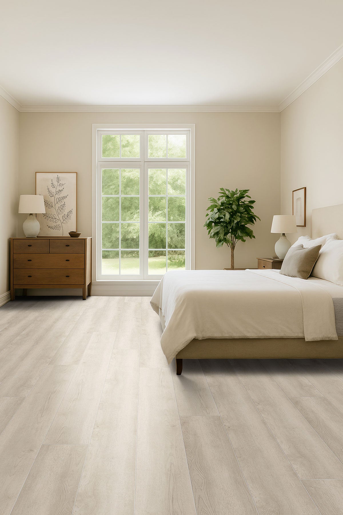 Shorecliffs 9x87 12mm Waterproof Hybrid Rigid-Core Flooring — installed room view — color Sunny Shake