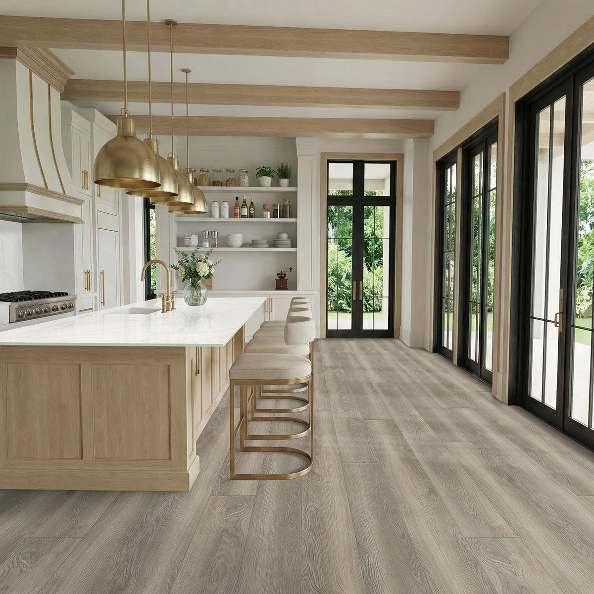 Shorecliffs 9x87 12mm Waterproof Hybrid Rigid-Core Flooring — installed room view — color Wixom Valley