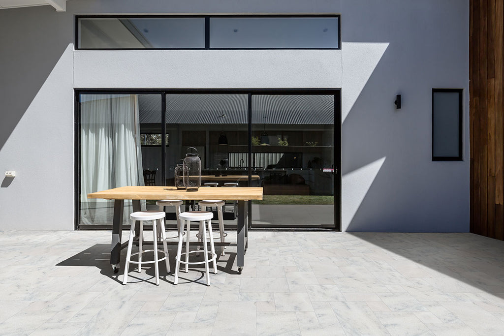 Sierra White Natural Stone Paver - installed example (representative)