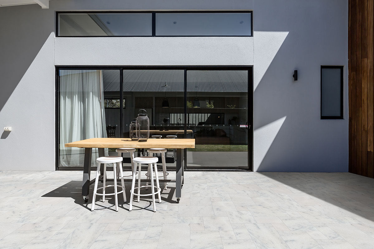 Sierra White Natural Stone Paver - installed example (representative)