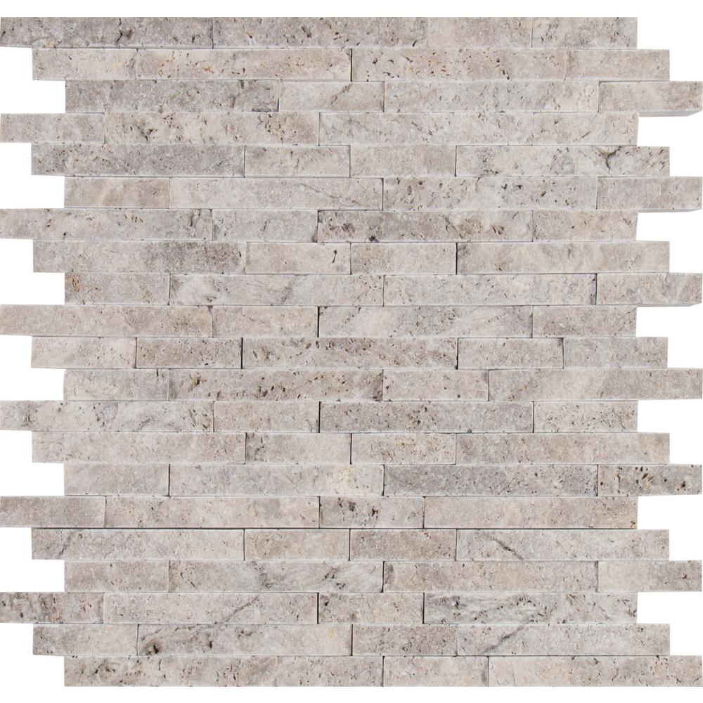 Silver Travertine 10mm Splitface Interlocking Mosaic — clean product view
