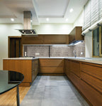 Silver Travertine 2x4 Honed Subway Mosaic — installed room view — color Silver | Gray | Cream
