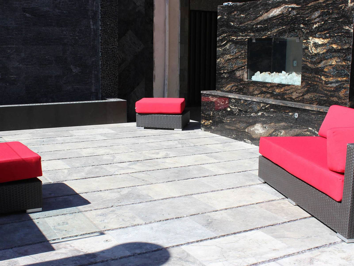 Silver Travertine Natural Stone Paver - installed example (representative)