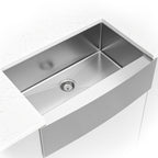 16-Gauge Stainless-Steel Farmhouse Apron Single-Bowl Sink — installed room view — color Light gray stainless steel