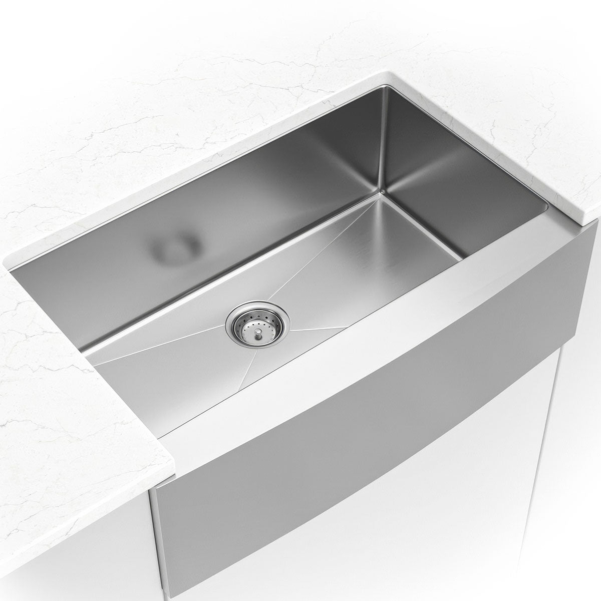16-Gauge Stainless-Steel Farmhouse Apron Single-Bowl Sink — installed room view — color Light gray stainless steel